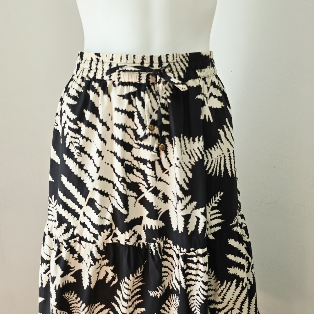 Flora Bea NYC Romaro Skirt Size S Midi Floral Fern Print Tiered Pull-On Preppy - Picture 3 of 7
